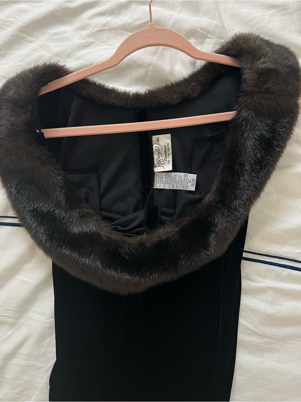 Jeffrey & Paula Black Coat with Dark Brown Fur Trim